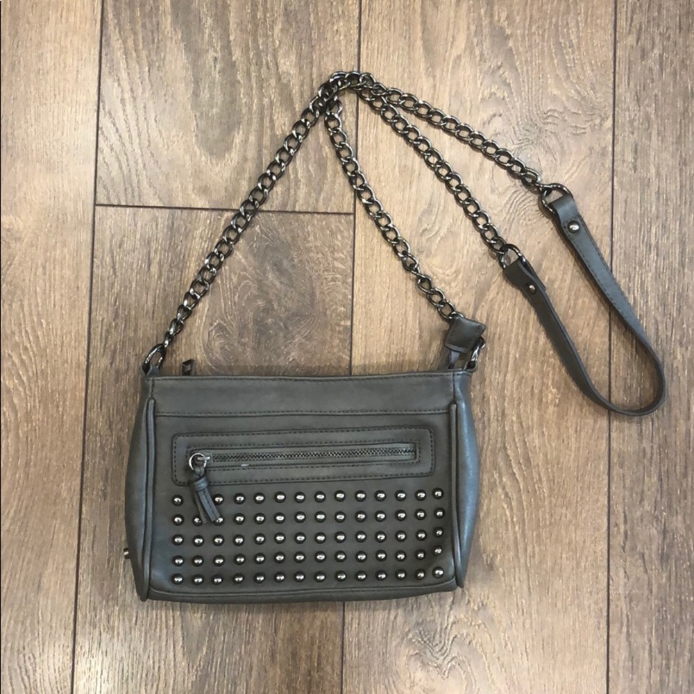 Material Girl Studded Gray Crossbody Purse